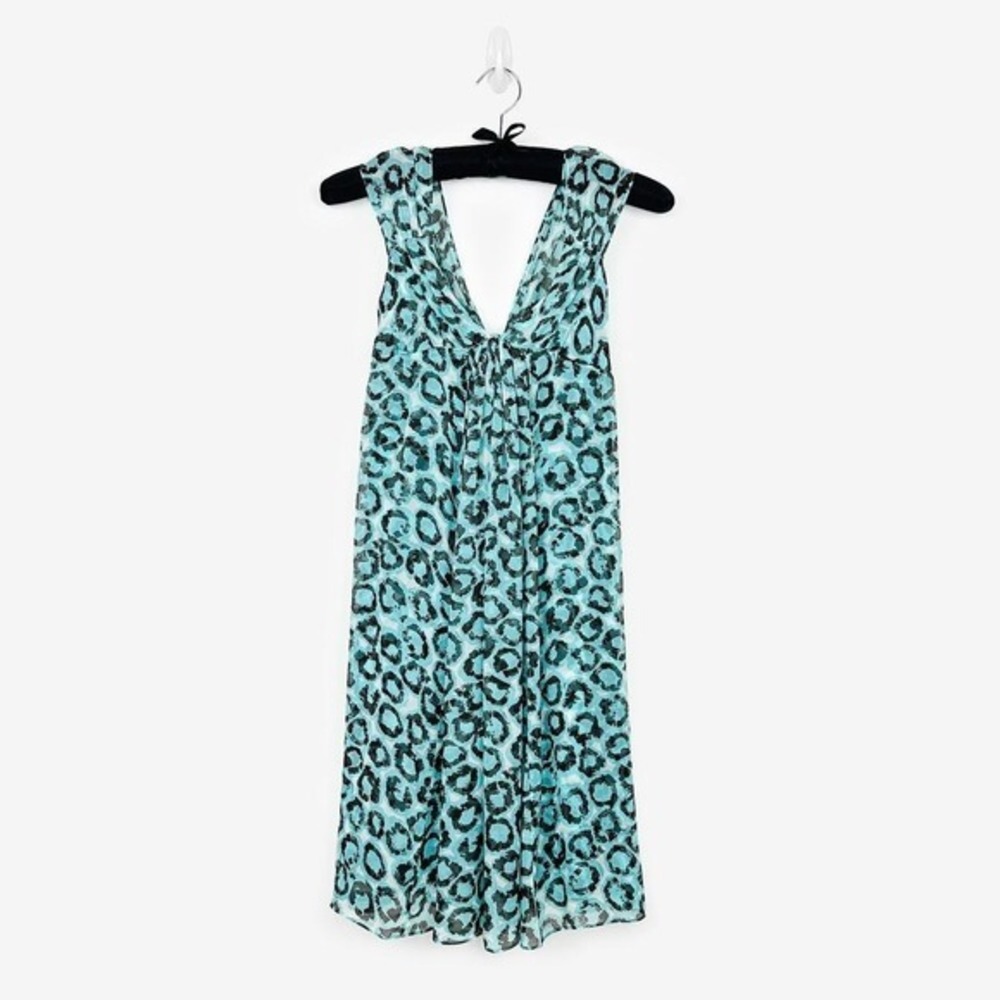 Diane Von Furstenberg Rosaline Dress‎ Size 2 Turquoise Silk Animal Print Summer